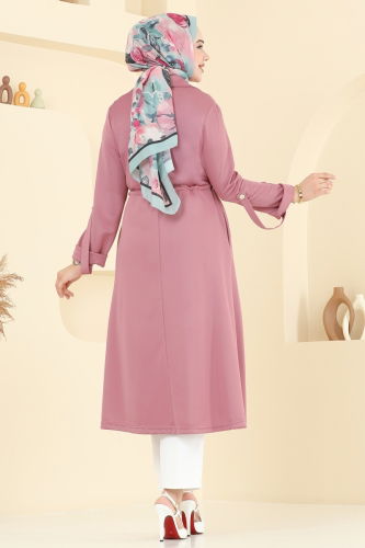 moda selvim Yakası Taş Detaylı Kap 9155PLK541 Gül Kurusu - Thumbnail