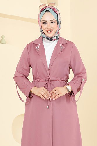 moda selvim Yakası Taş Detaylı Kap 9155PLK541 Gül Kurusu - Thumbnail