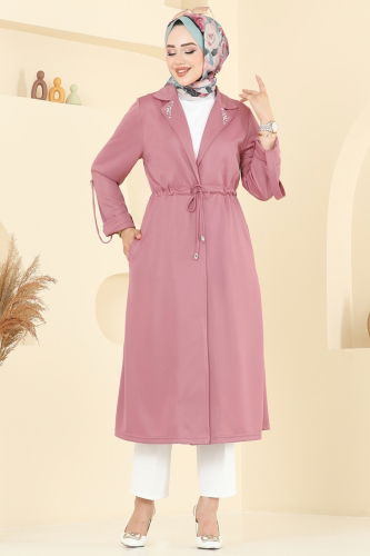 moda selvim Yakası Taş Detaylı Kap 9155PLK541 Gül Kurusu - Thumbnail
