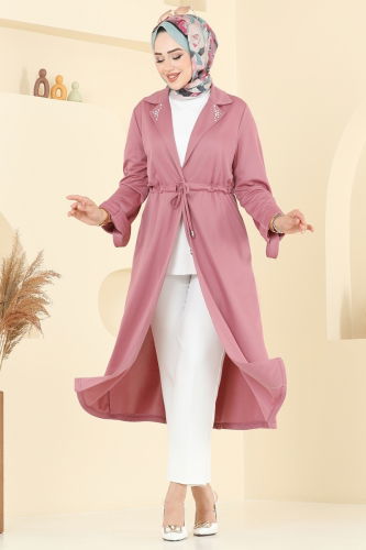 moda selvim Yakası Taş Detaylı Kap 9155PLK541 Gül Kurusu - Thumbnail