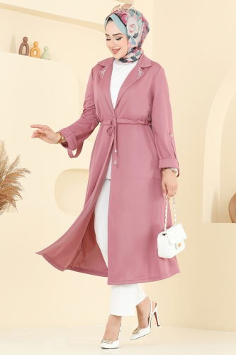 moda selvim Yakası Taş Detaylı Kap 9155PLK541 Gül Kurusu - Thumbnail