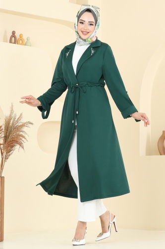 P.L.K. - Yakası Taş Detaylı Kap 9155PLK541 Zümrüt