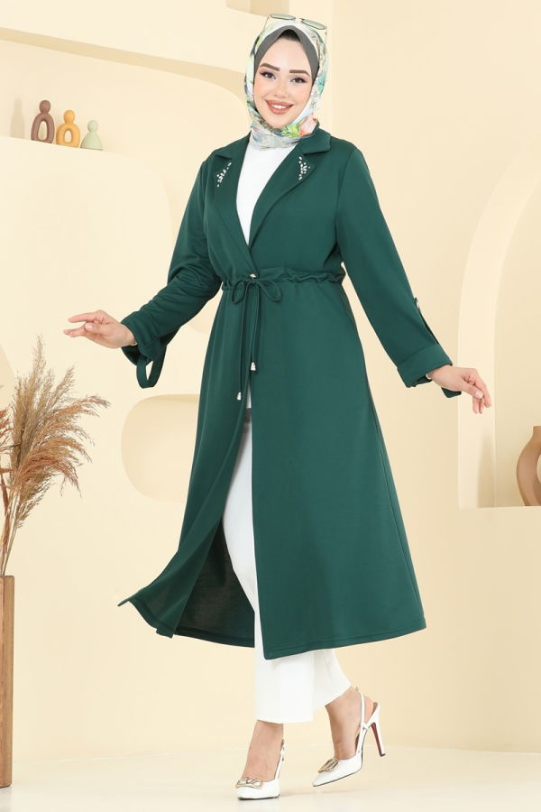 Modaselvim Kap / Kaban Yakası Taş Detaylı Kap 9155PLK541 Zümrüt