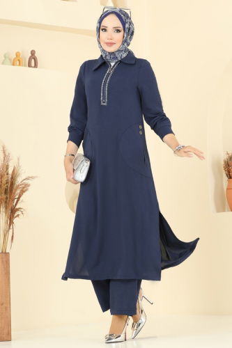 D.V.L. - Yakası Taş Detaylı Tunik Takım 446DVL817 Laci