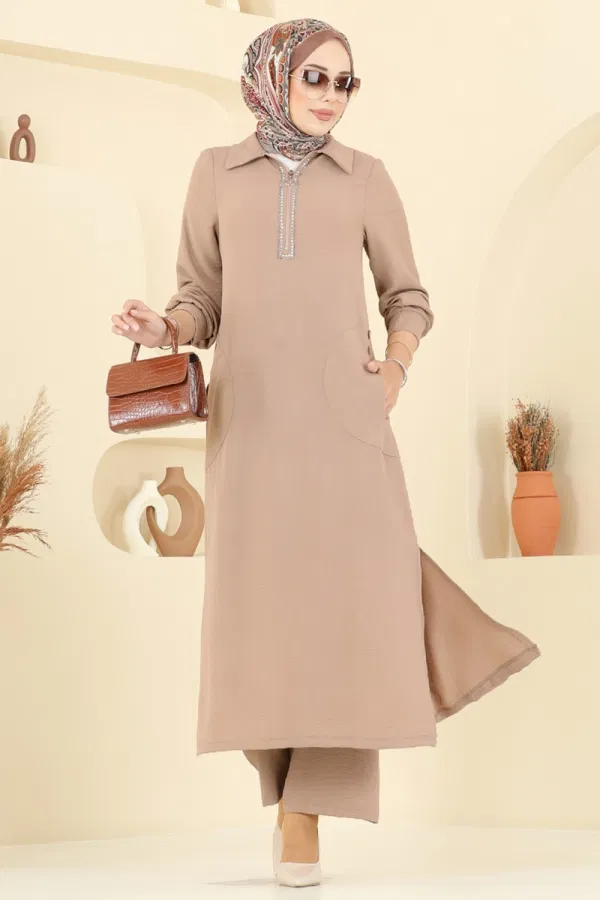 Modaselvim SEPETTE NET %20+%20 İNDİRİM Yakası Taş Detaylı Tunik Takım 446DVL817 Vizyon