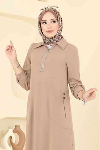 moda selvim Yakası Taş Detaylı Tunik Takım 446DVL817 Vizyon - Thumbnail