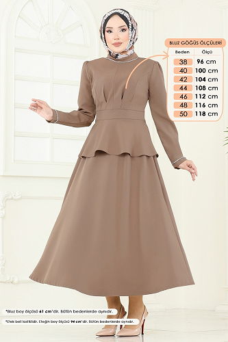 moda selvim Yakası Taşlı Etekli Takım 2683SL432 Vizyon - Thumbnail