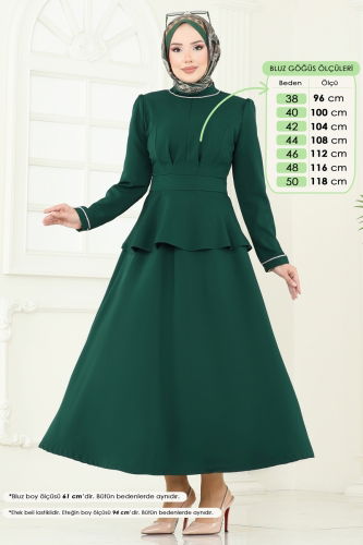 moda selvim Yakası Taşlı Etekli Takım 2683SL432 Zümrüt - Thumbnail