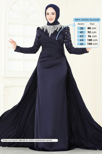 moda selvim Yakası Taşlı Saten Abiye 5131D170 Laci - Thumbnail