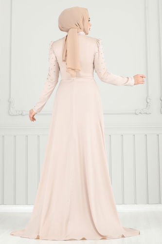 moda selvim Yakası Taşlı Saten Abiye 5131D170 Taş - Thumbnail