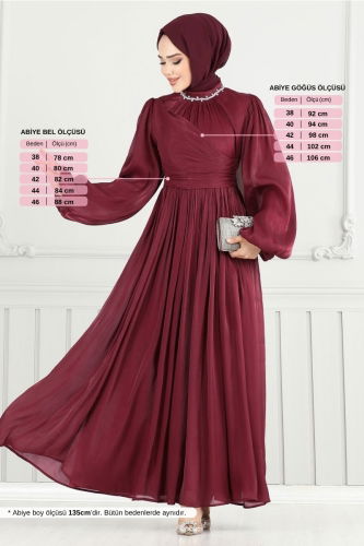 MRV E.M.O. - Yakası Taşlı Tesettür Abiye 6180EMO919-M Bordo