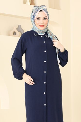 moda selvim Yakası Taşlı Tesettür Takım 3092HBS856 Laci - Thumbnail
