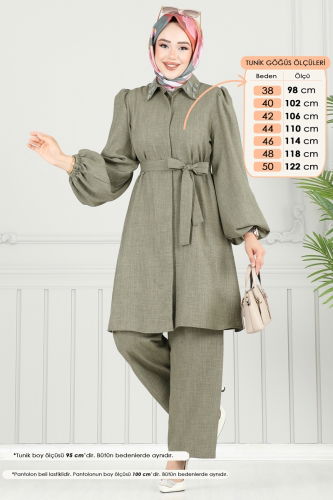 S.V.L. - Yakası Taşlı Tesettür Takım 9038S324 Çağla