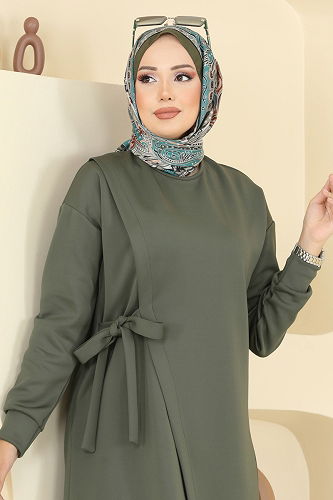 moda selvim Yandan Bağcık Detaylı Scuba Takım 2728SL432 Haki - Thumbnail