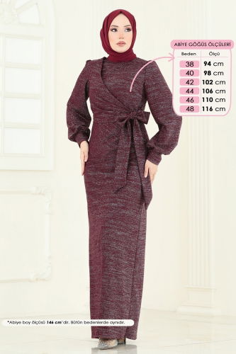 moda selvim Yandan Bağcıklı Abiye Elbise 2807ASMK1074 Bordo - Thumbnail