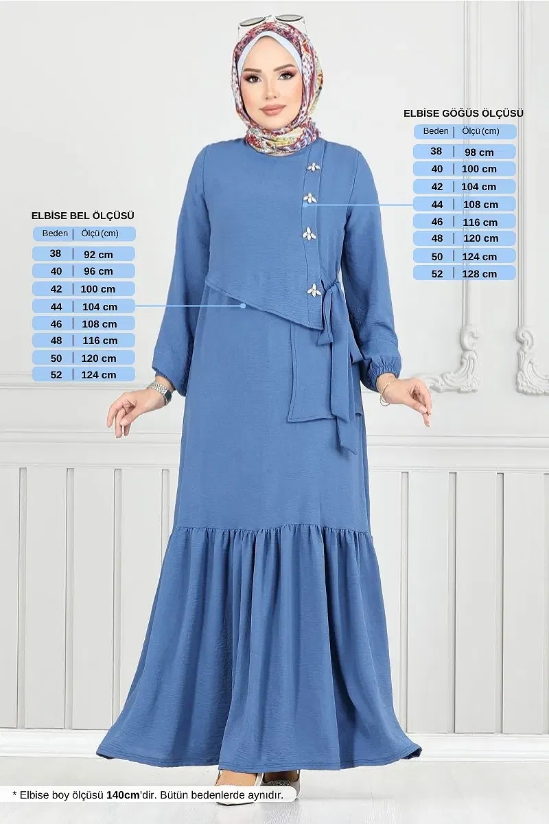 moda selvim Yandan Bağcıklı Elbise 2680SL890-M İndigo - Thumbnail