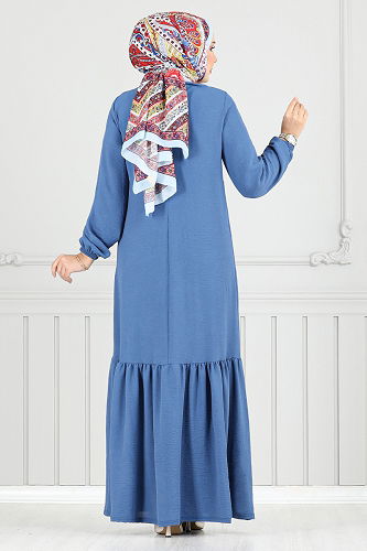 moda selvim Yandan Bağcıklı Elbise 2680SL890-M İndigo - Thumbnail