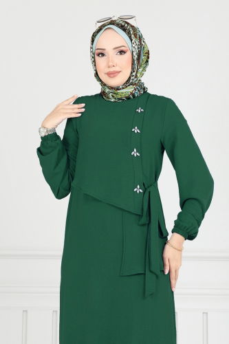 moda selvim Yandan Bağcıklı Elbise 2680SL890-M Zümrüt - Thumbnail