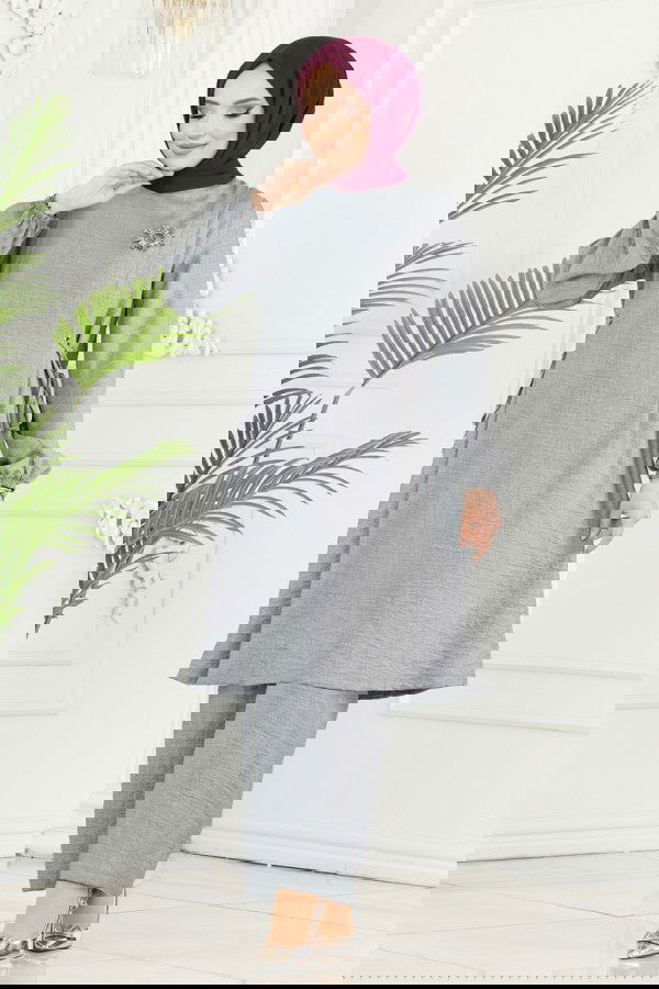 Modaselvim SEPETTE NET %20 + %10 İNDİRİM Yandan Bağcıklı Takım 247DVL817 Gri