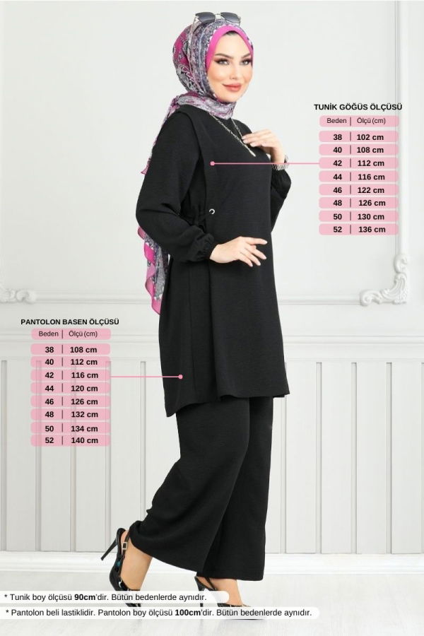 Modaselvim SEPETTE NET %20 + %10 İNDİRİM Yandan Bağcıklı Tesettür Takım 3004BM1076-M Siyah