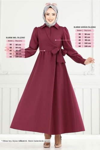 MRV C.R. - Yandan Bağcıklı Tesettür Takım 3348CR1137-M Açık Bordo