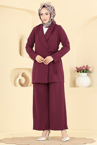 moda selvim Yandan Bağlamalı 2 li Takım 2946SL432 Bordo - Thumbnail
