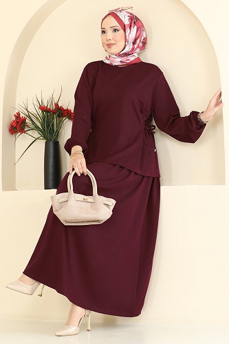 moda selvim Yandan Bağlamalı 2 li Takım 5660ZNNK1102 Bordo - Thumbnail