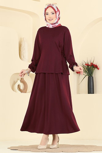 moda selvim Yandan Bağlamalı 2 li Takım 5660ZNNK1102 Bordo - Thumbnail