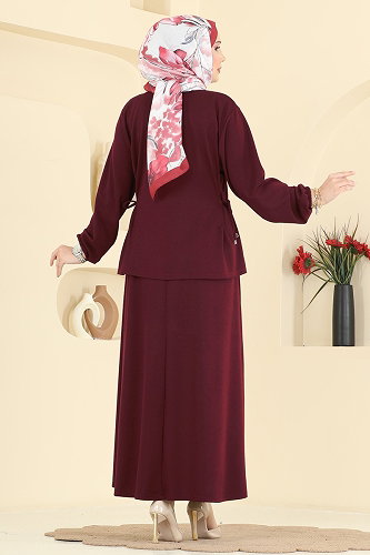 moda selvim Yandan Bağlamalı 2 li Takım 5660ZNNK1102 Bordo - Thumbnail