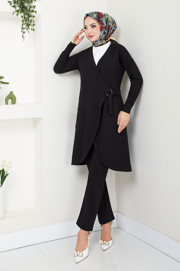 Modaselvim %30+%10 İNDİRİM Yandan Bağlamalı İkili Takım 5684ZNK903-M Siyah
