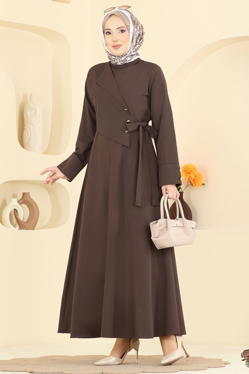 Yandan Bağlamalı Kloş Elbise 3085KTR750 Kahve