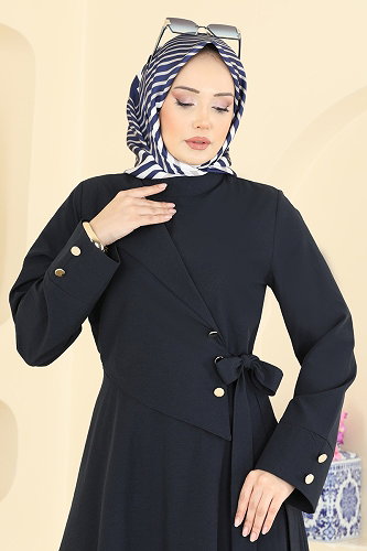 moda selvim Yandan Bağlamalı Kloş Elbise 3085KTR750 Laci - Thumbnail