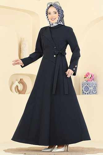 moda selvim Yandan Bağlamalı Kloş Elbise 3085KTR750 Laci - Thumbnail