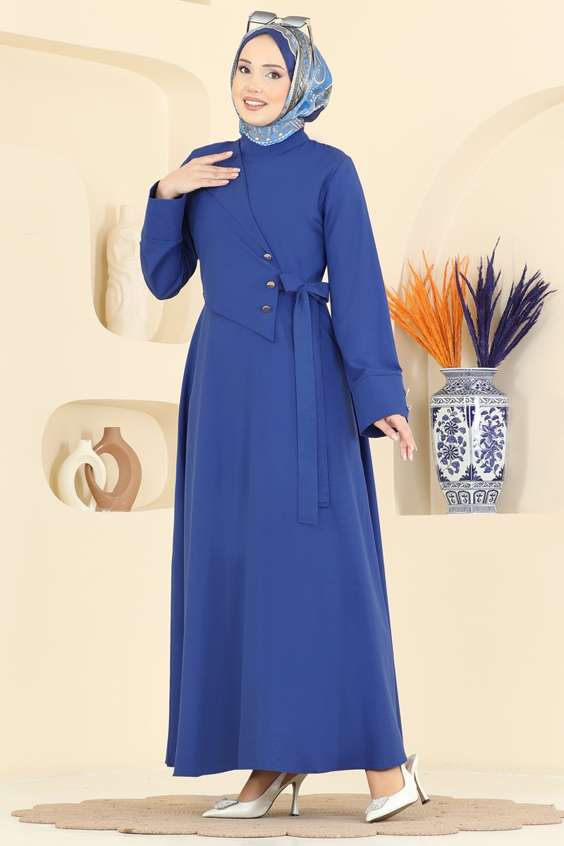 Yandan Bağlamalı Kloş Elbise 3085KTR750 Saks