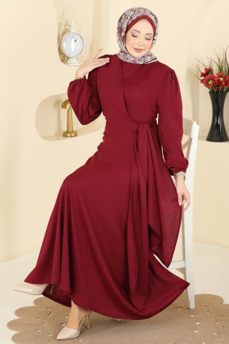 L.V.A. - Yandan Bağlamalı Krep Elbise 0848LVA1173 Bordo