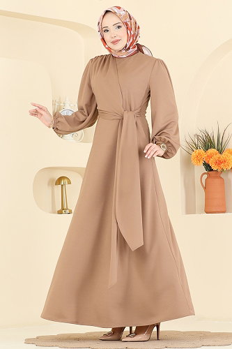 moda selvim Yandan Bağlamalı Krep Elbise 0848LVA1173 Vizyon - Thumbnail