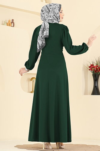 moda selvim Yandan Bağlamalı Krep Elbise 0848LVA1173 Zümrüt - Thumbnail