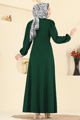 moda selvim Yandan Bağlamalı Krep Elbise 0848LVA1173 Zümrüt - Thumbnail