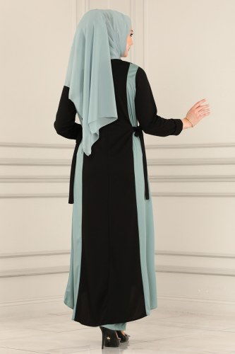 moda selvim Yandan Bağlamalı Mira Takım 1535UKB139 Siyah&Mint - Thumbnail