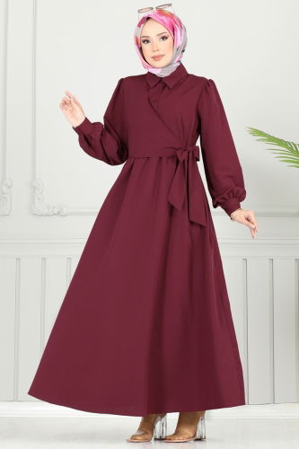 C.R. - Yandan Bağlamalı Terikoton Elbise 3348CR1136 Bordo