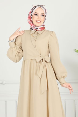 moda selvim Yandan Bağlamalı Terikoton Elbise 3348CR1136 Vizyon - Thumbnail