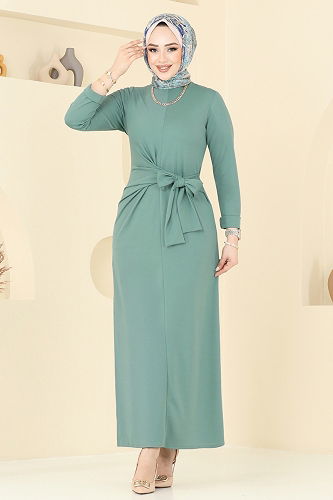 moda selvim Yandan Bağlamalı Tesettür Elbise 0409ALG474 Mint - Thumbnail