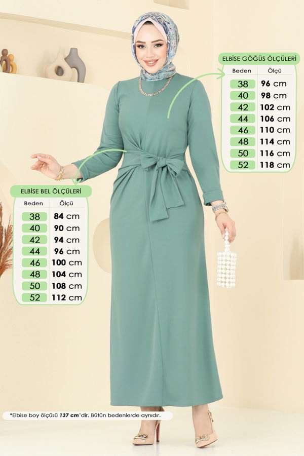 Modaselvim Elbise Yandan Bağlamalı Tesettür Elbise 0409ALG474 Mint