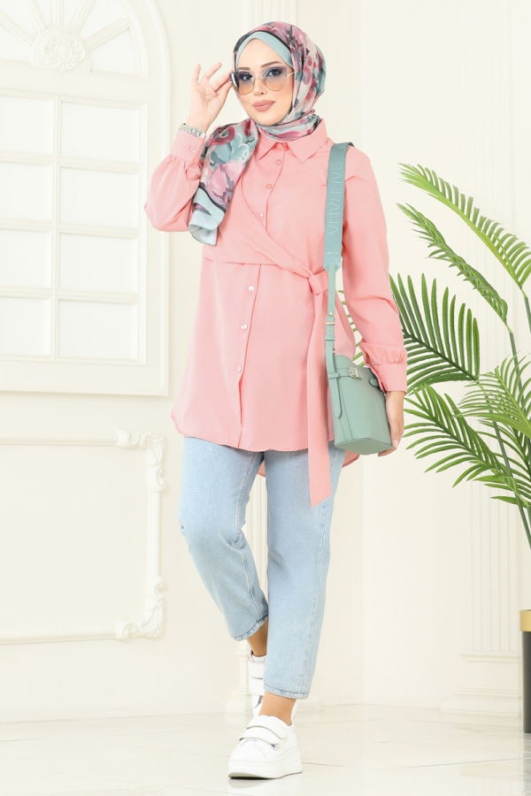 Modaselvim Tunik Yandan Bağlamalı Tunik 126ASN888 Açık Somon