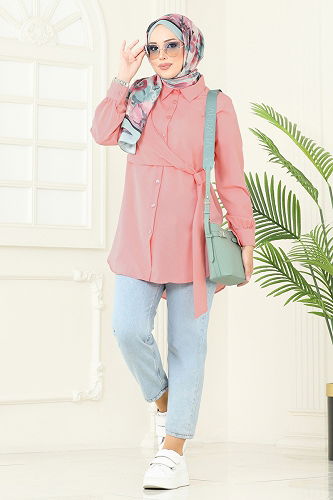 moda selvim Yandan Bağlamalı Tunik 126ASN888 Açık Somon - Thumbnail