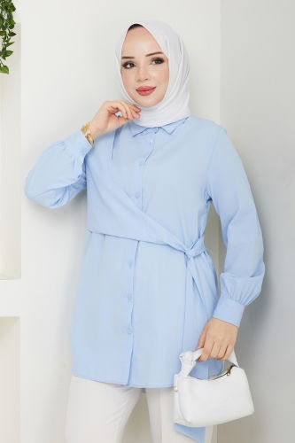 moda selvim Yandan Bağlamalı Tunik 126ASN888 Bebe Mavisi - Thumbnail