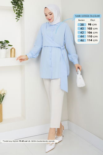 moda selvim Yandan Bağlamalı Tunik 126ASN888 Bebe Mavisi - Thumbnail