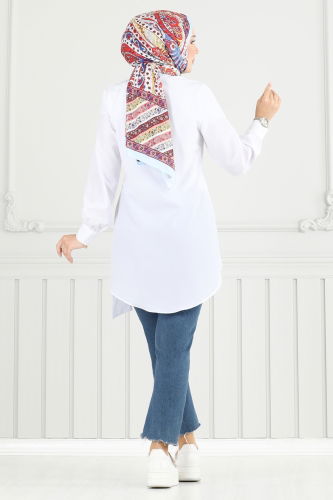 moda selvim Yandan Bağlamalı Tunik 126ASN888 Ekru - Thumbnail