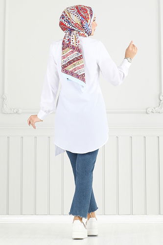 moda selvim Yandan Bağlamalı Tunik 126ASN888 Ekru - Thumbnail