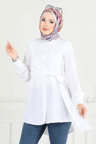moda selvim Yandan Bağlamalı Tunik 126ASN888 Ekru - Thumbnail